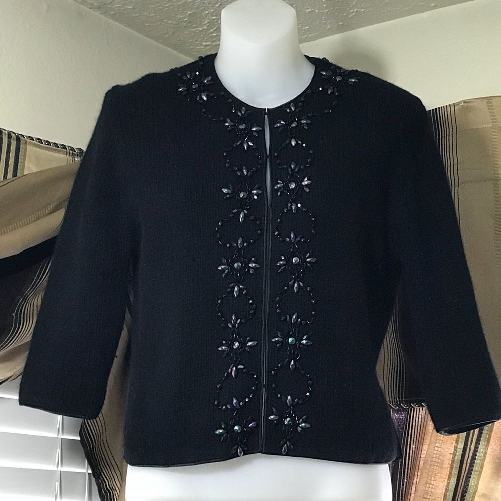Black Detailed Cardigan Woman Sweater Size Approximately M